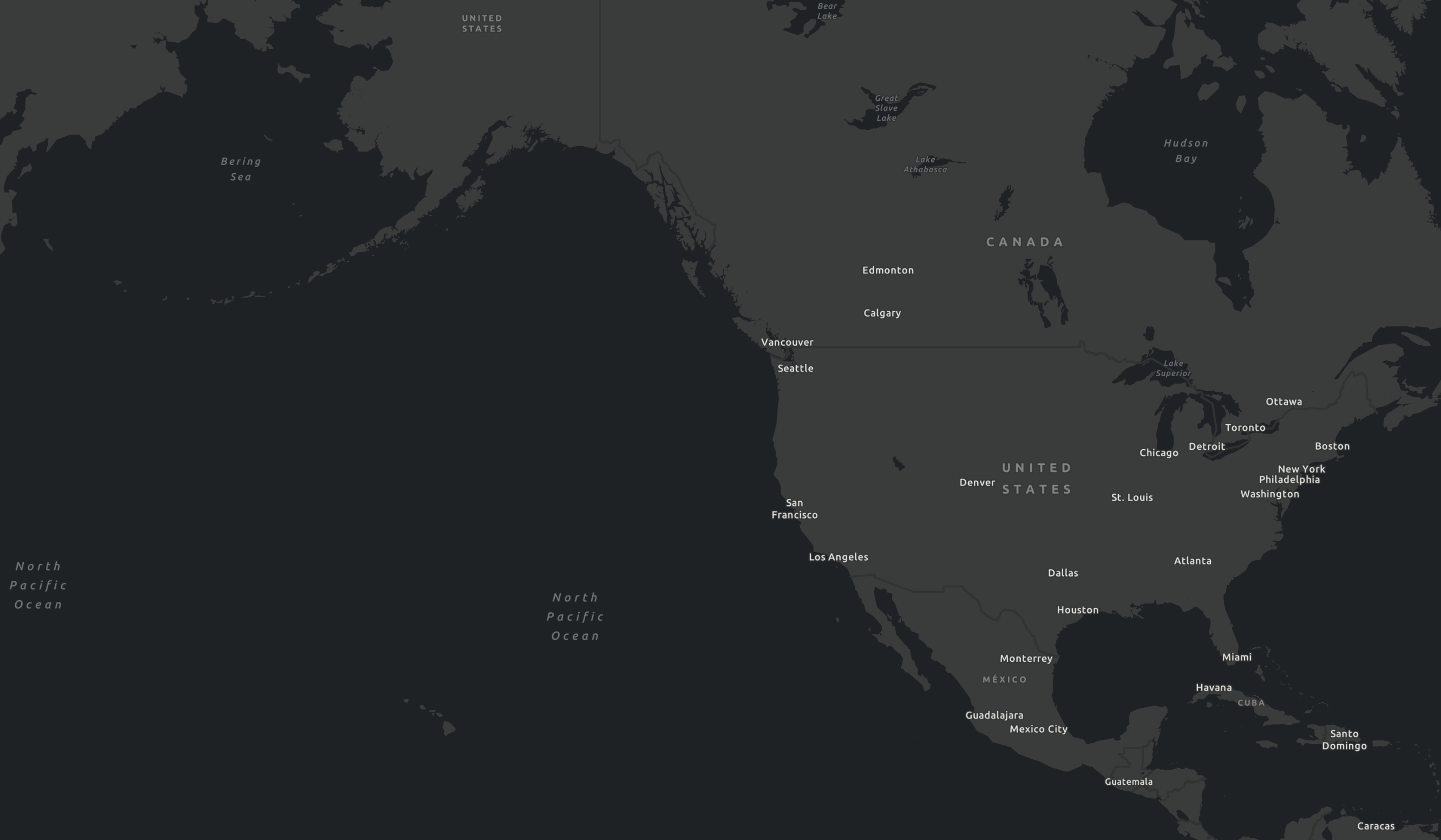 Mapa editorial de Norteamérica desde Guatemala hasta Alaska.